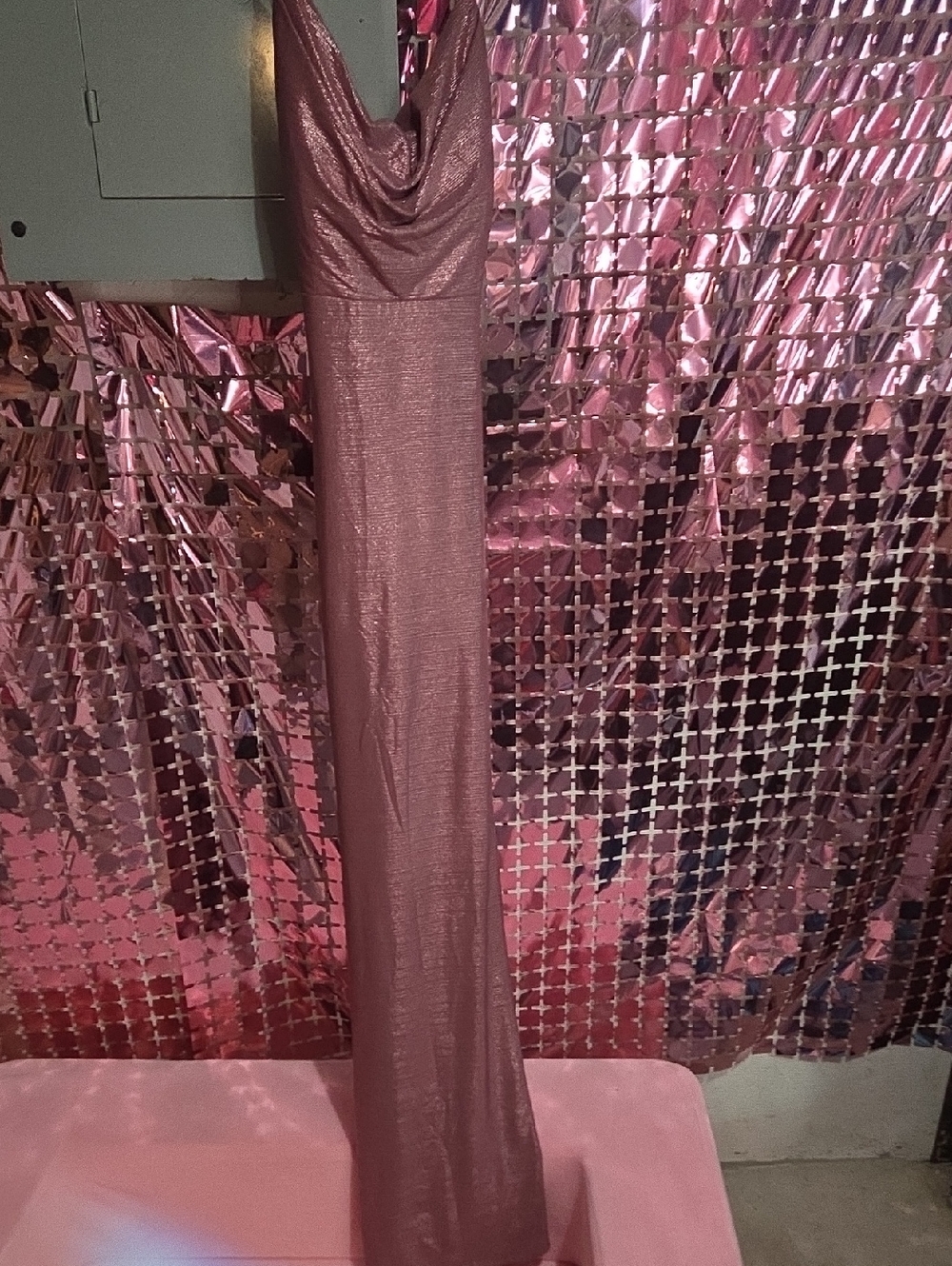 Shimmery Mauve Cowl Neck Maxi Dress